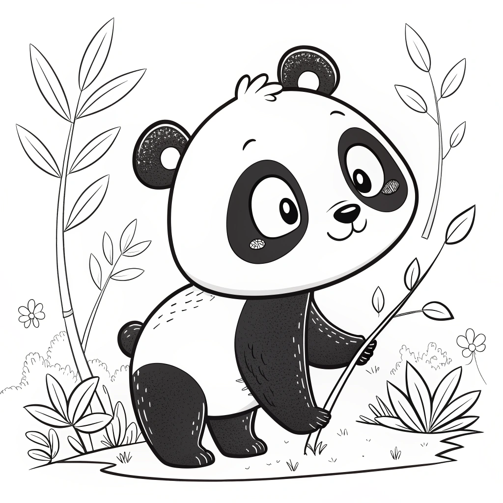 Happy Kawaii Panda with Bamboo